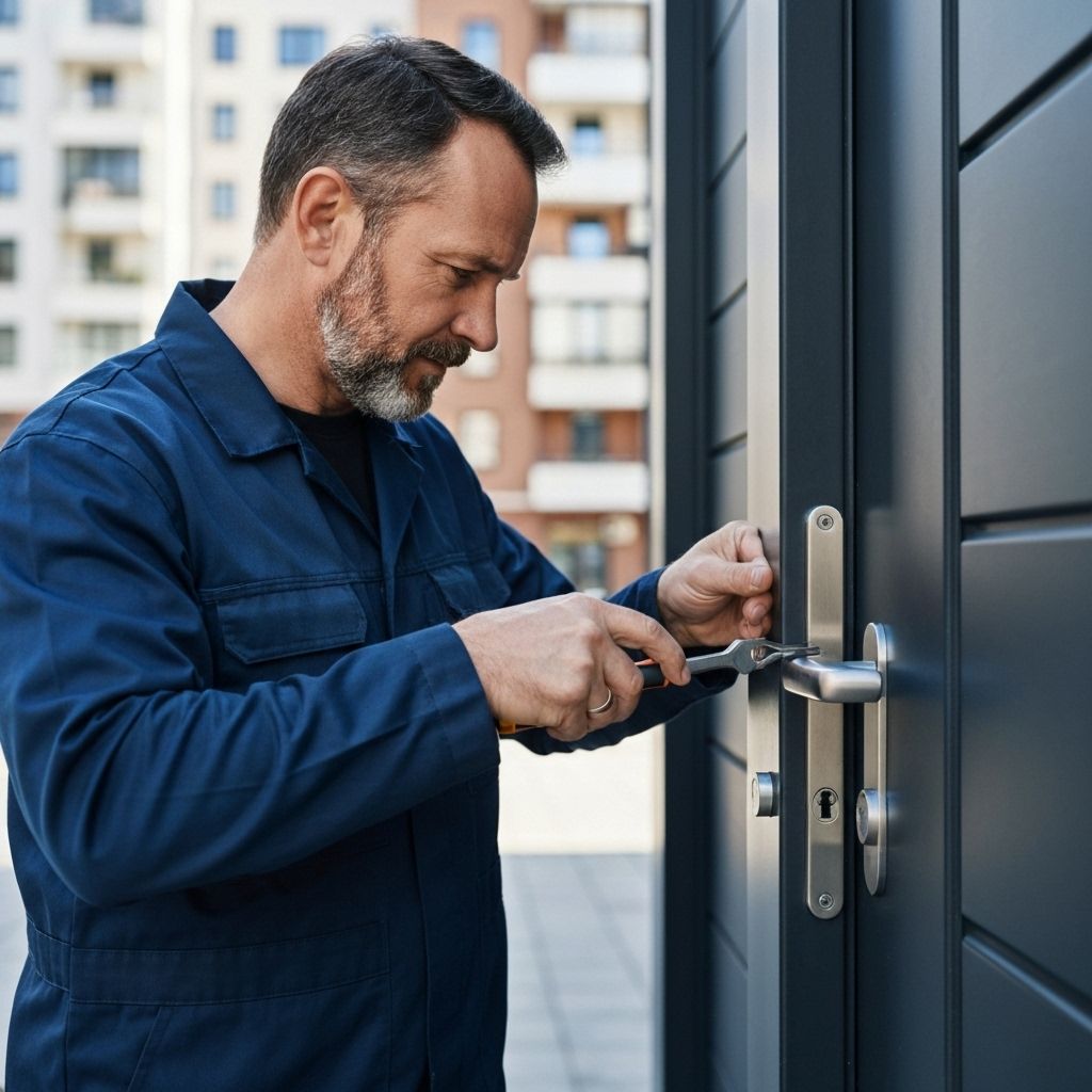 Professional Locksmith Service by Locksmith 360 Locksmith 360 Professional Locksmith Working on Modern Door Lock